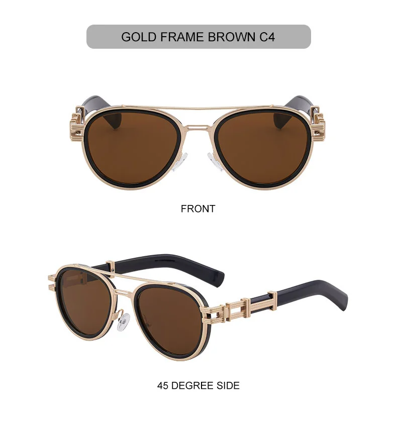 Black Zinc Alloy Men's Retro Metal Oval Sunglasses - Stylish Double Bridge Frame – Vintage Sun Protection Eyewear with UV400 - Details 16