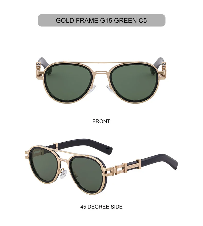 Black Zinc Alloy Men's Retro Metal Oval Sunglasses - Stylish Double Bridge Frame – Vintage Sun Protection Eyewear with UV400 - Details 17