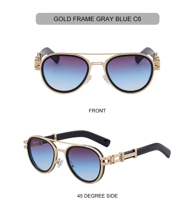 Black Zinc Alloy Men's Retro Metal Oval Sunglasses - Stylish Double Bridge Frame – Vintage Sun Protection Eyewear with UV400 - Details 18