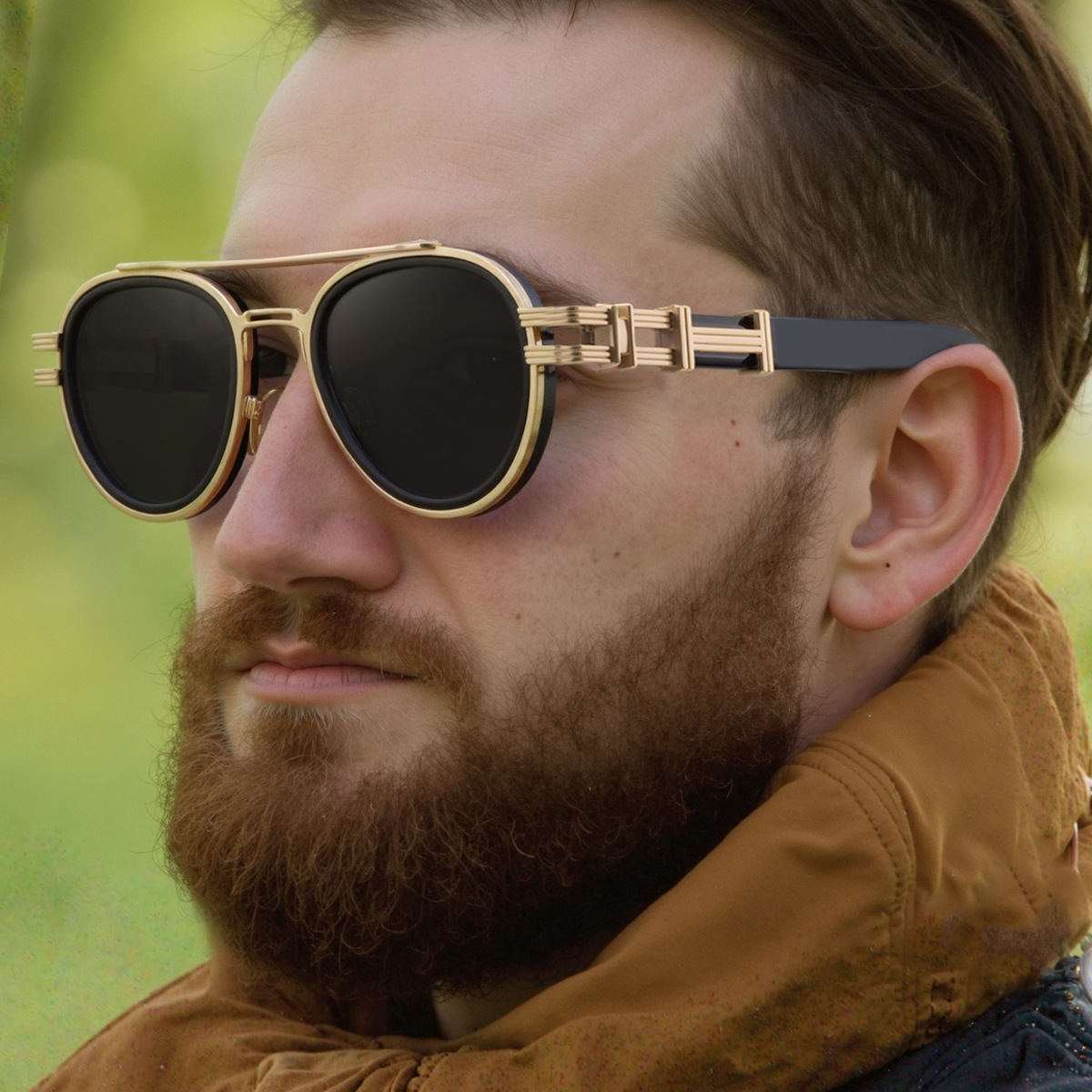 Men's Retro Metal Oval Sunglasses - Stylish Double Bridge Frame – Vintage Sun Protection Eyewear with UV400