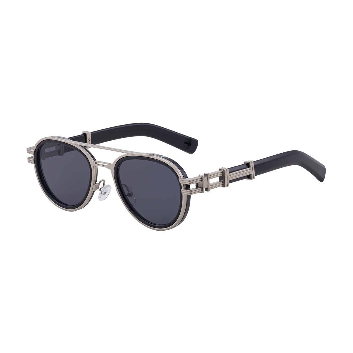 Black Zinc Alloy Men's Retro Metal Oval Sunglasses - Stylish Double Bridge Frame – Vintage Sun Protection Eyewear with UV400 - View 5