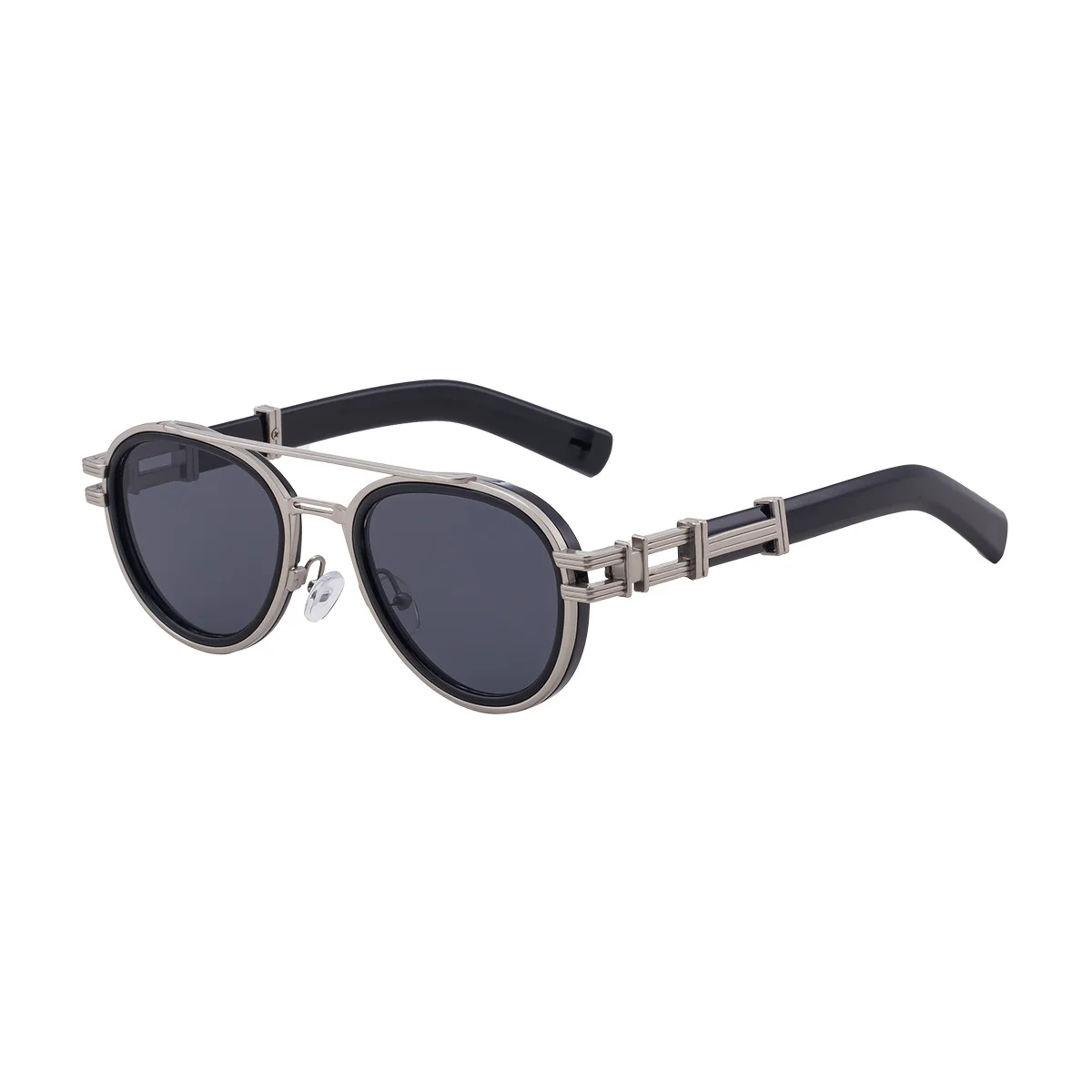 Black Zinc Alloy Men's Retro Metal Oval Sunglasses - Stylish Double Bridge Frame – Vintage Sun Protection Eyewear with UV400 - View 5