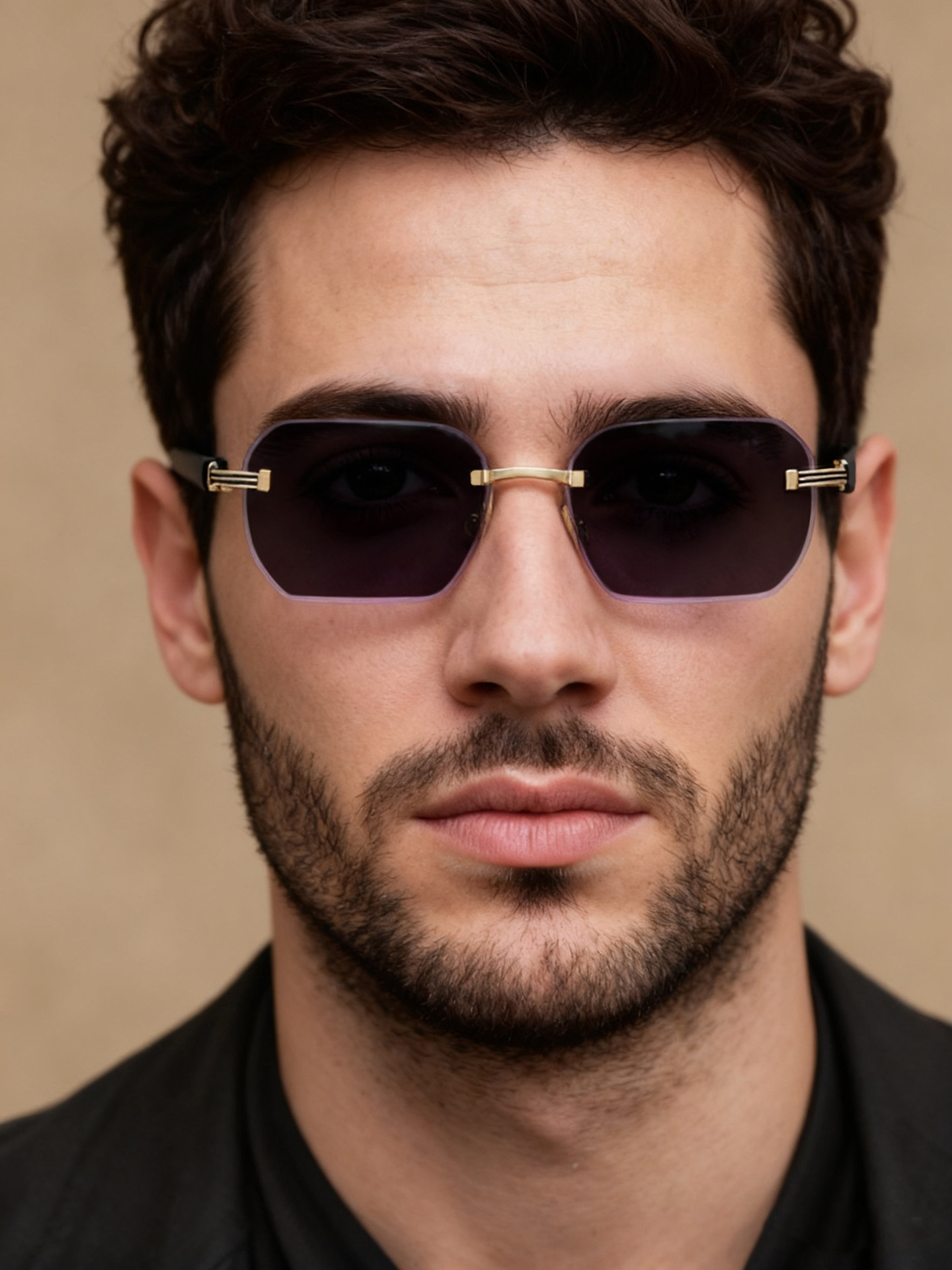 Black Zinc Alloy Men's Trendy Rimless Photochromic Sunglasses - Unique High-End Outdoor Eyewear with Adaptive UV Protection – Lightweight & Stylish - Details 4