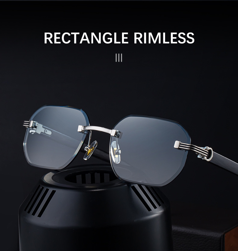 Black Zinc Alloy Men's Trendy Rimless Photochromic Sunglasses - Unique High-End Outdoor Eyewear with Adaptive UV Protection – Lightweight & Stylish - Details 9