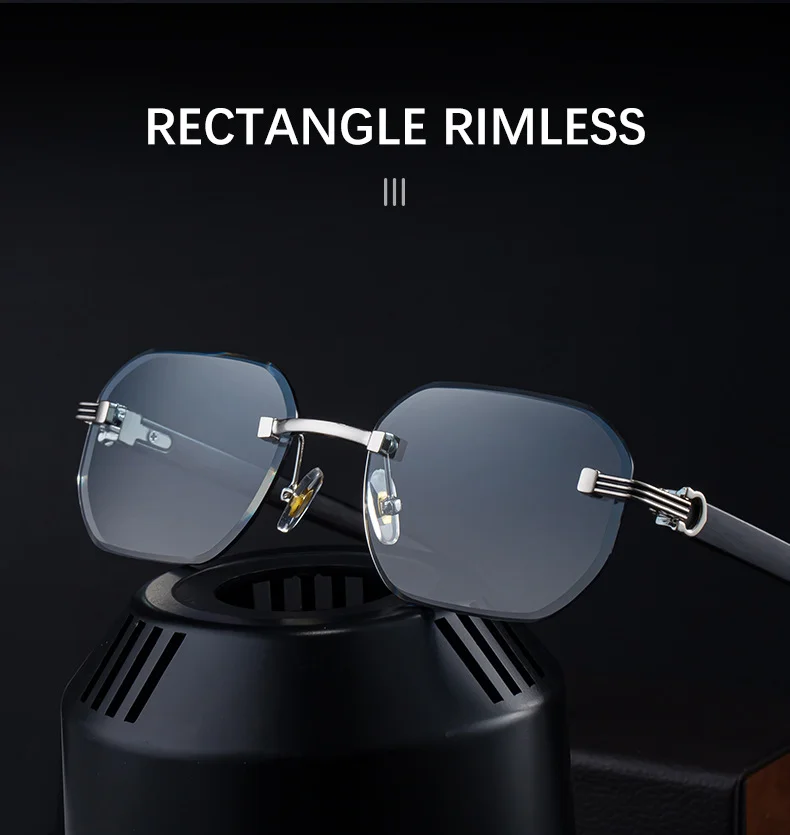 Black Zinc Alloy Men's Trendy Rimless Photochromic Sunglasses - Unique High-End Outdoor Eyewear with Adaptive UV Protection – Lightweight & Stylish - Details 9