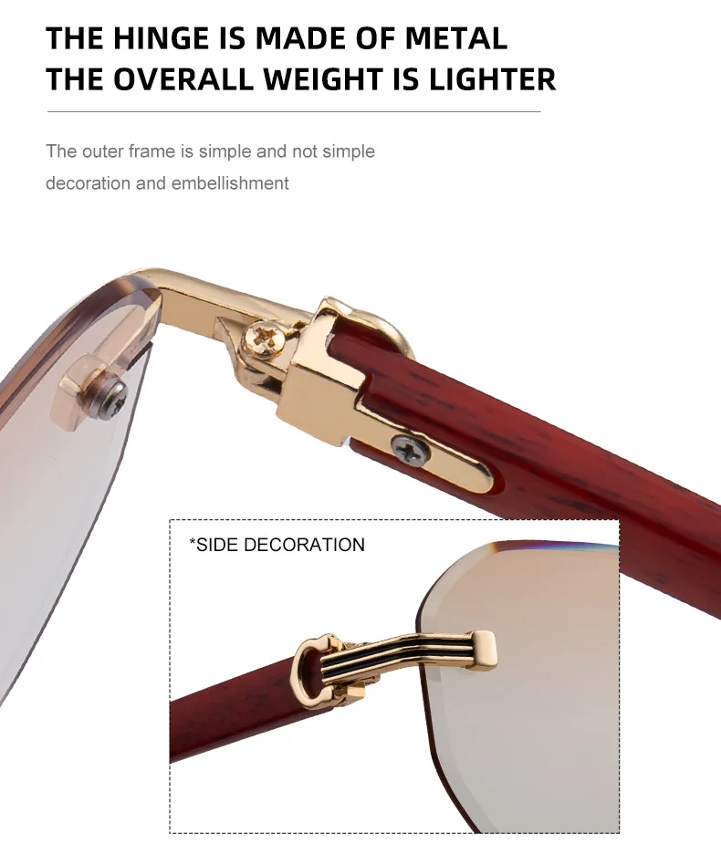 Black Zinc Alloy Men's Trendy Rimless Photochromic Sunglasses - Unique High-End Outdoor Eyewear with Adaptive UV Protection – Lightweight & Stylish - Details 16