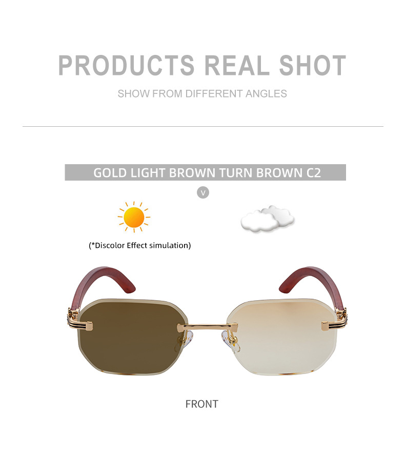 Men's Trendy Rimless Photochromic Sunglasses - Unique High-End Outdoor Eyewear with Adaptive UV Protection – Lightweight & Stylish Details and Specifications