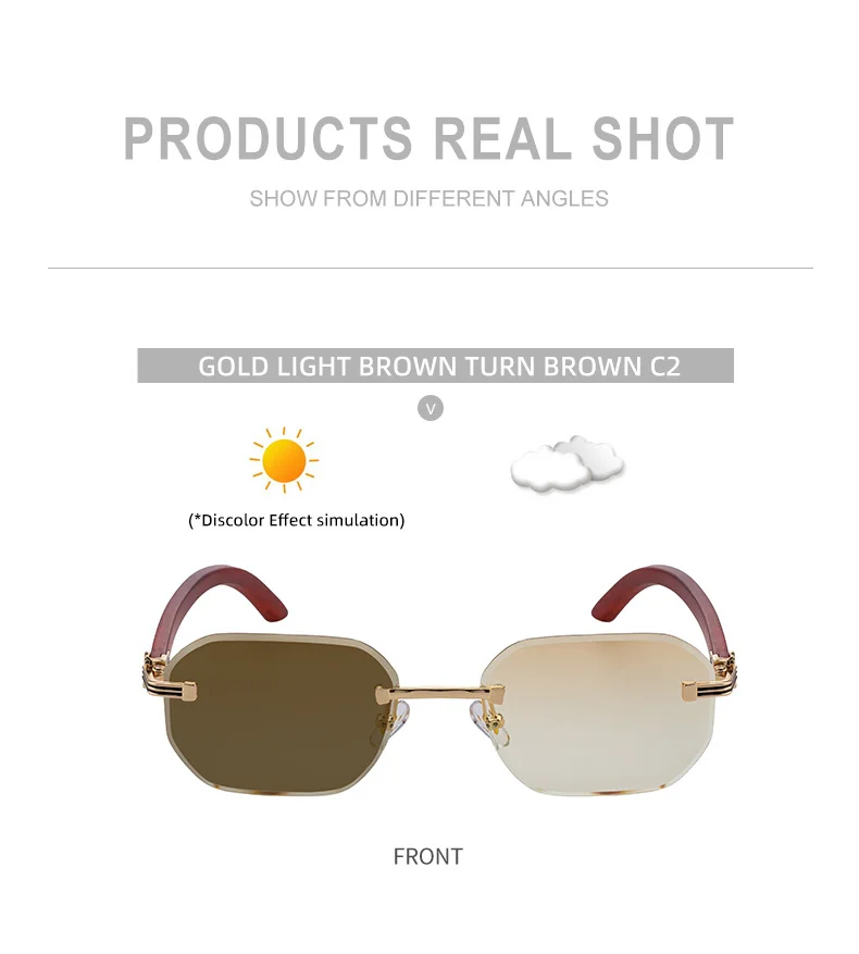 Black Zinc Alloy Men's Trendy Rimless Photochromic Sunglasses - Unique High-End Outdoor Eyewear with Adaptive UV Protection – Lightweight & Stylish - Details 20