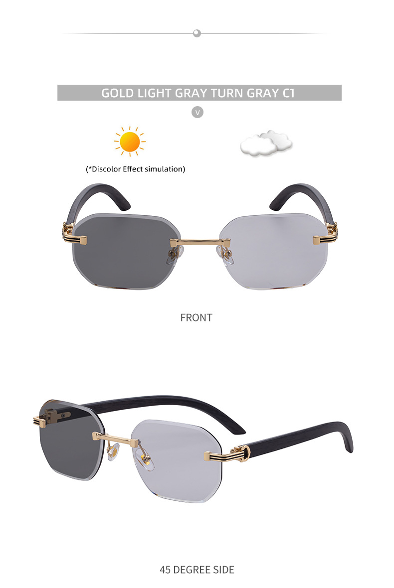 Black Zinc Alloy Men's Trendy Rimless Photochromic Sunglasses - Unique High-End Outdoor Eyewear with Adaptive UV Protection – Lightweight & Stylish - Details 22