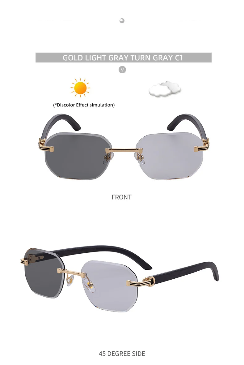 Black Zinc Alloy Men's Trendy Rimless Photochromic Sunglasses - Unique High-End Outdoor Eyewear with Adaptive UV Protection – Lightweight & Stylish - Details 22