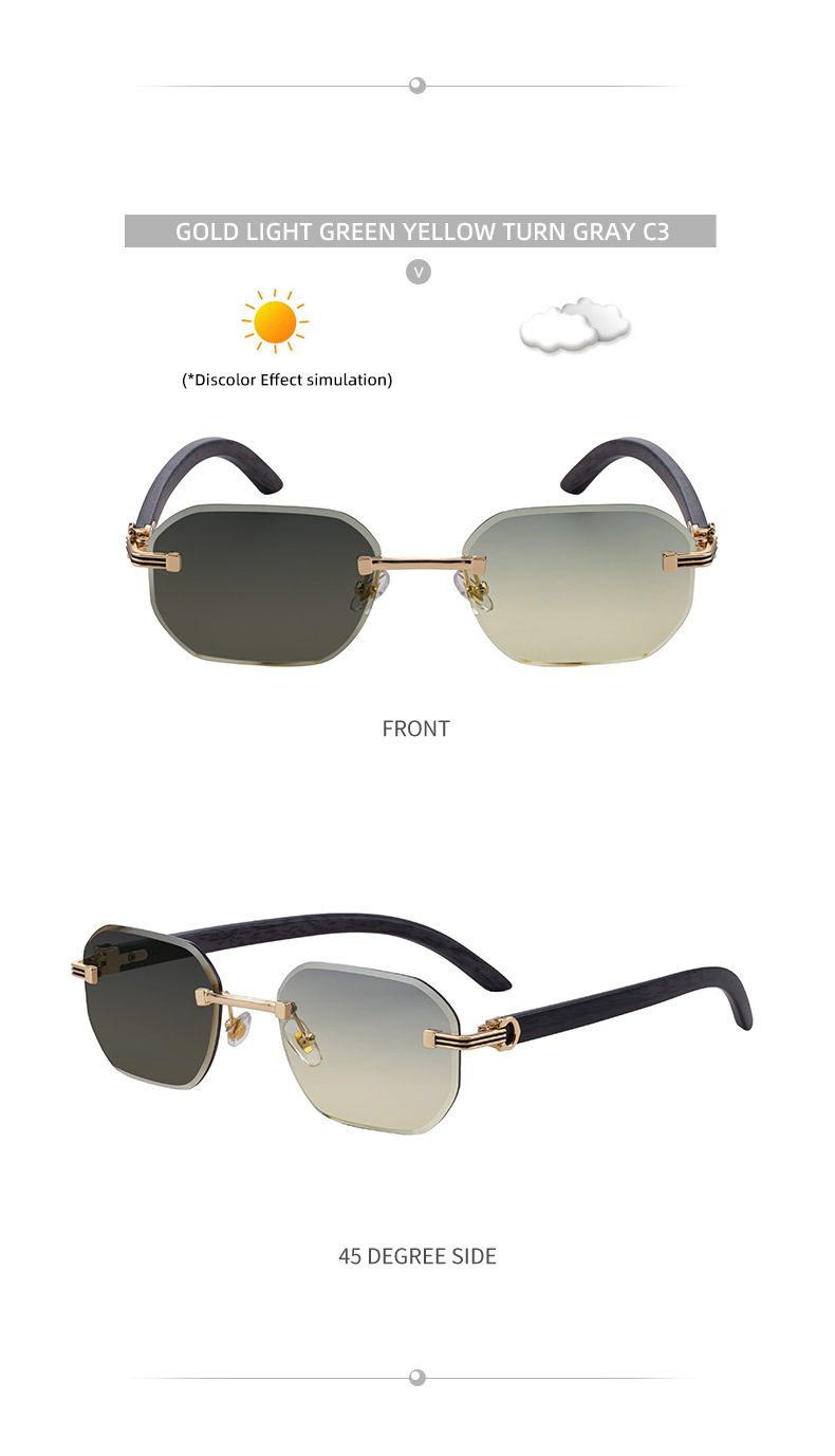 Black Zinc Alloy Men's Trendy Rimless Photochromic Sunglasses - Unique High-End Outdoor Eyewear with Adaptive UV Protection – Lightweight & Stylish - Details 23