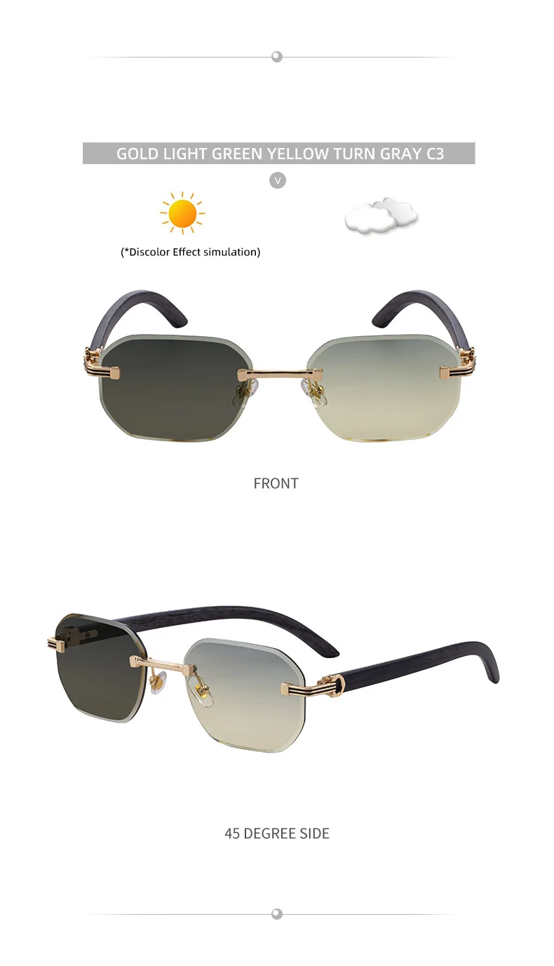 Black Zinc Alloy Men's Trendy Rimless Photochromic Sunglasses - Unique High-End Outdoor Eyewear with Adaptive UV Protection – Lightweight & Stylish - Details 23