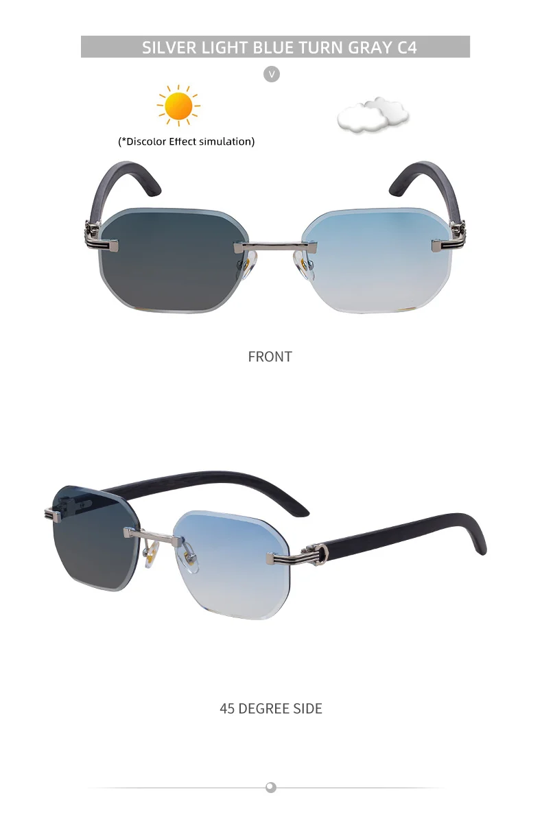 Black Zinc Alloy Men's Trendy Rimless Photochromic Sunglasses - Unique High-End Outdoor Eyewear with Adaptive UV Protection – Lightweight & Stylish - Details 24