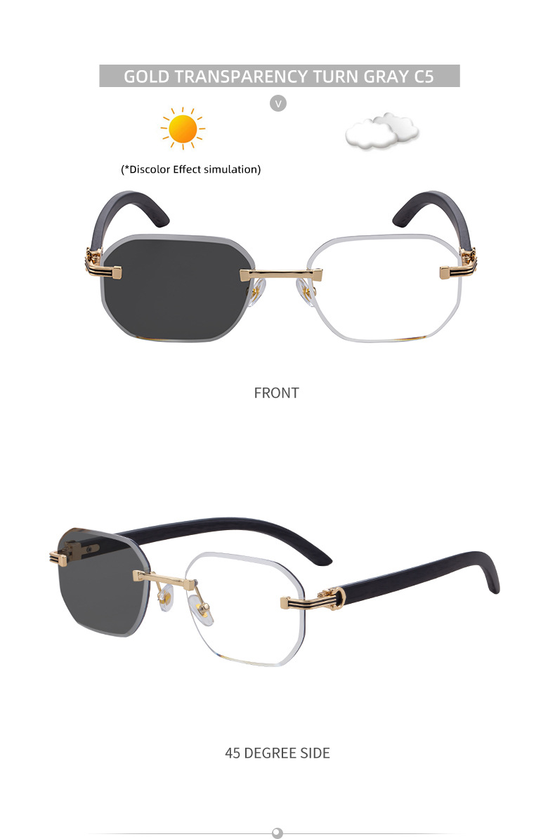 Black Zinc Alloy Men's Trendy Rimless Photochromic Sunglasses - Unique High-End Outdoor Eyewear with Adaptive UV Protection – Lightweight & Stylish - Details 25