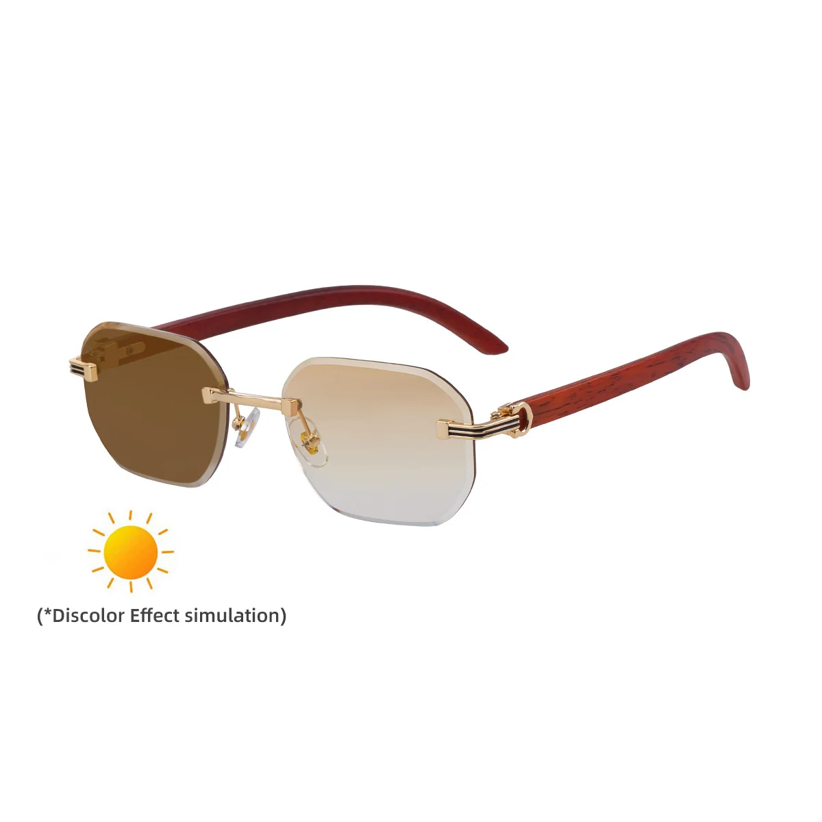 Black Zinc Alloy Men's Trendy Rimless Photochromic Sunglasses - Unique High-End Outdoor Eyewear with Adaptive UV Protection – Lightweight & Stylish - View 5