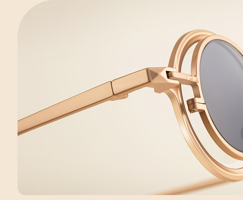 Black Metal Men's Stylish Round Clip-On Sunglasses - Magnetic Attachment with Metal Temples – High-End Retro Sun Protection Eyewear - Details 10