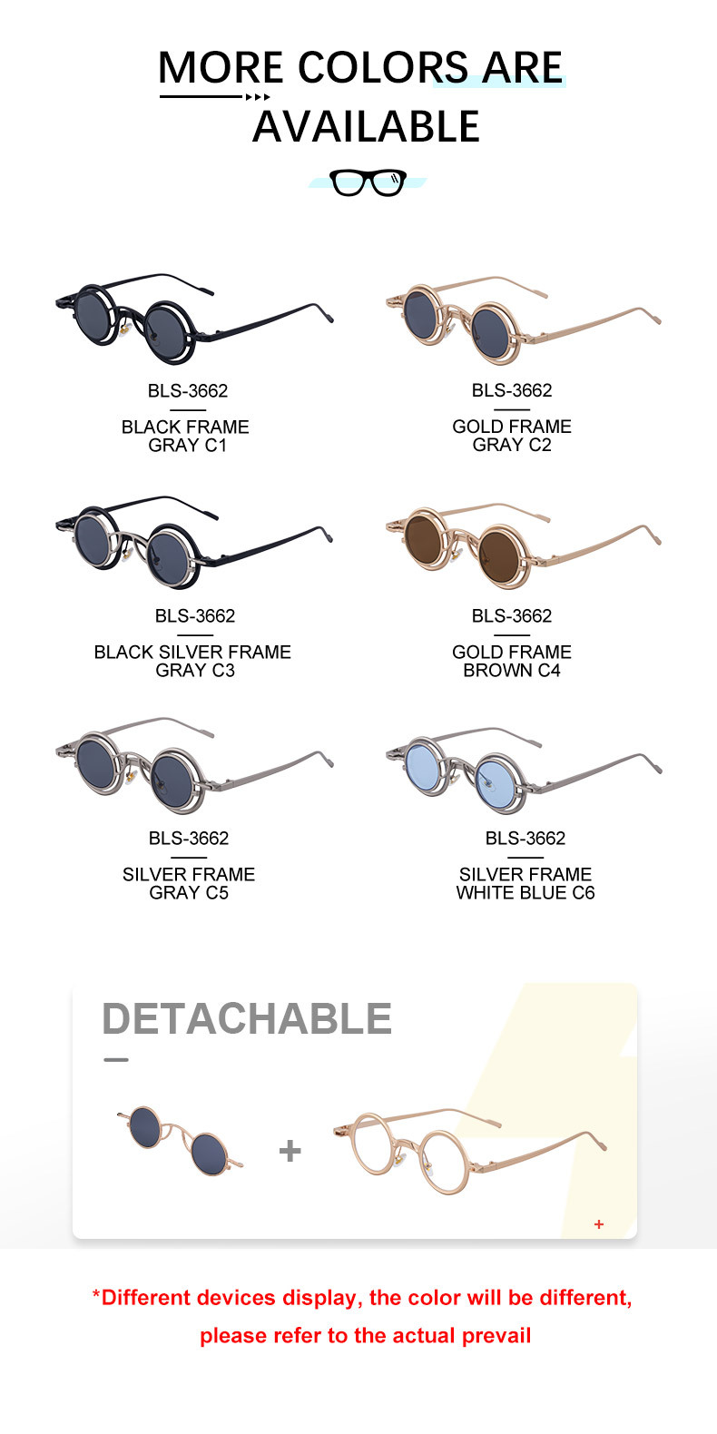 Men's Stylish Round Clip-On Sunglasses - Magnetic Attachment with Metal Temples – High-End Retro Sun Protection Eyewear Details and Specifications