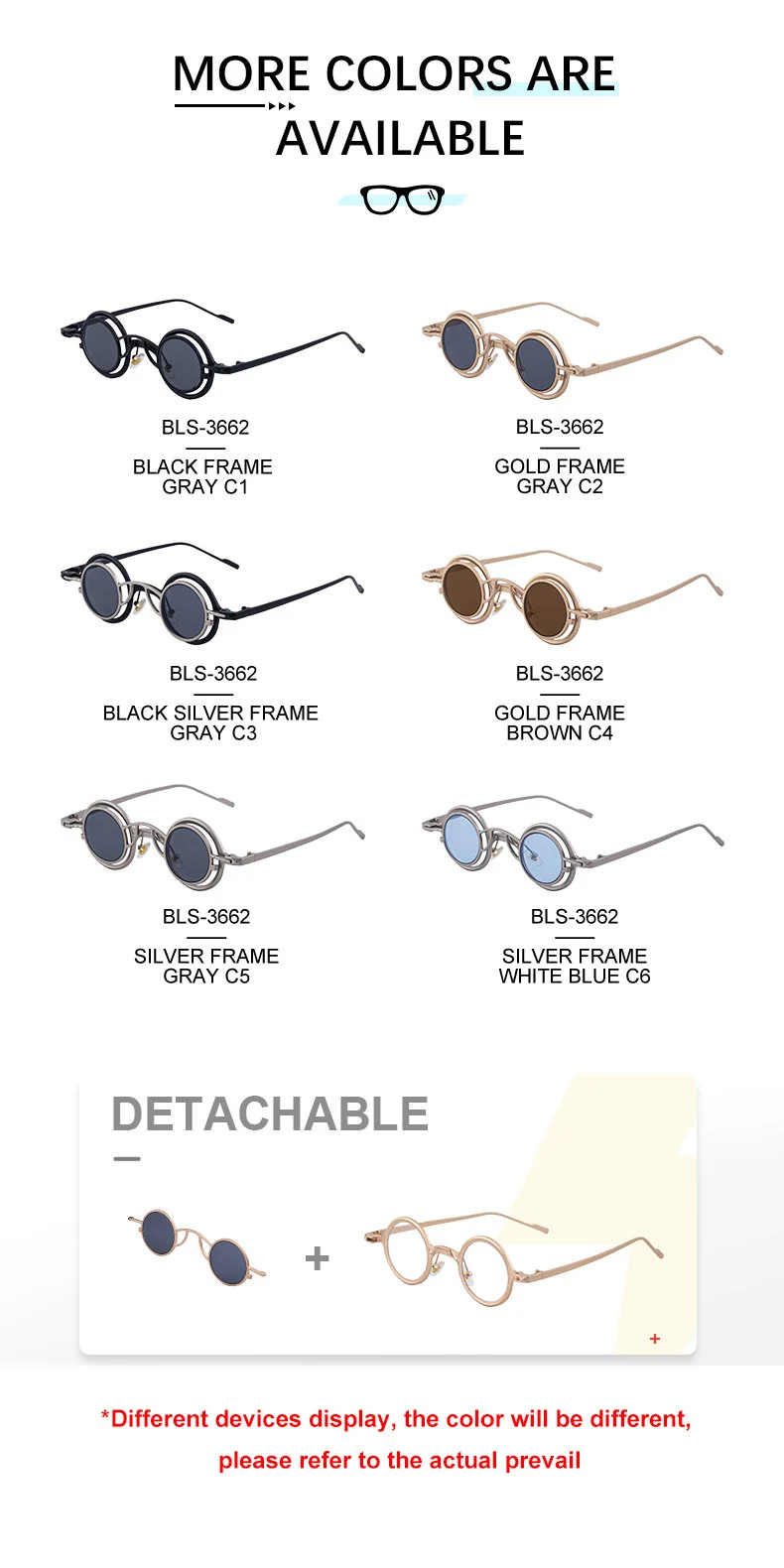 Black Metal Men's Stylish Round Clip-On Sunglasses - Magnetic Attachment with Metal Temples – High-End Retro Sun Protection Eyewear - Details 18