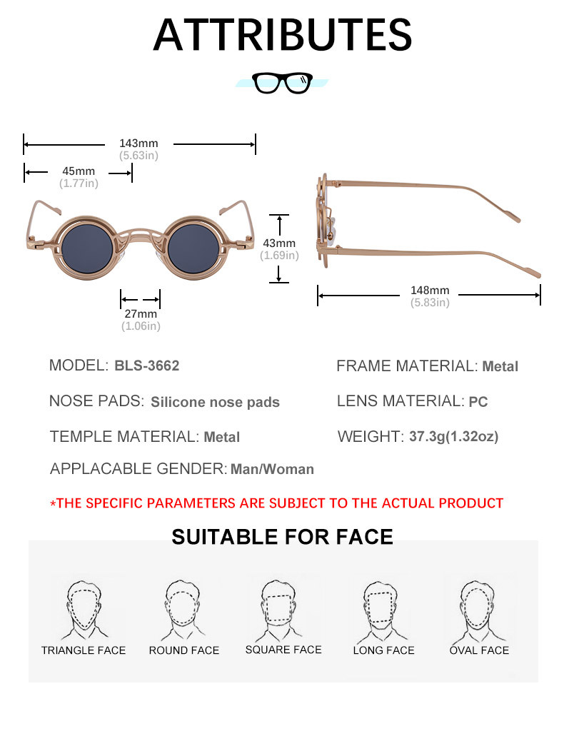 Men's Stylish Round Clip-On Sunglasses - Magnetic Attachment with Metal Temples – High-End Retro Sun Protection Eyewear Details and Specifications