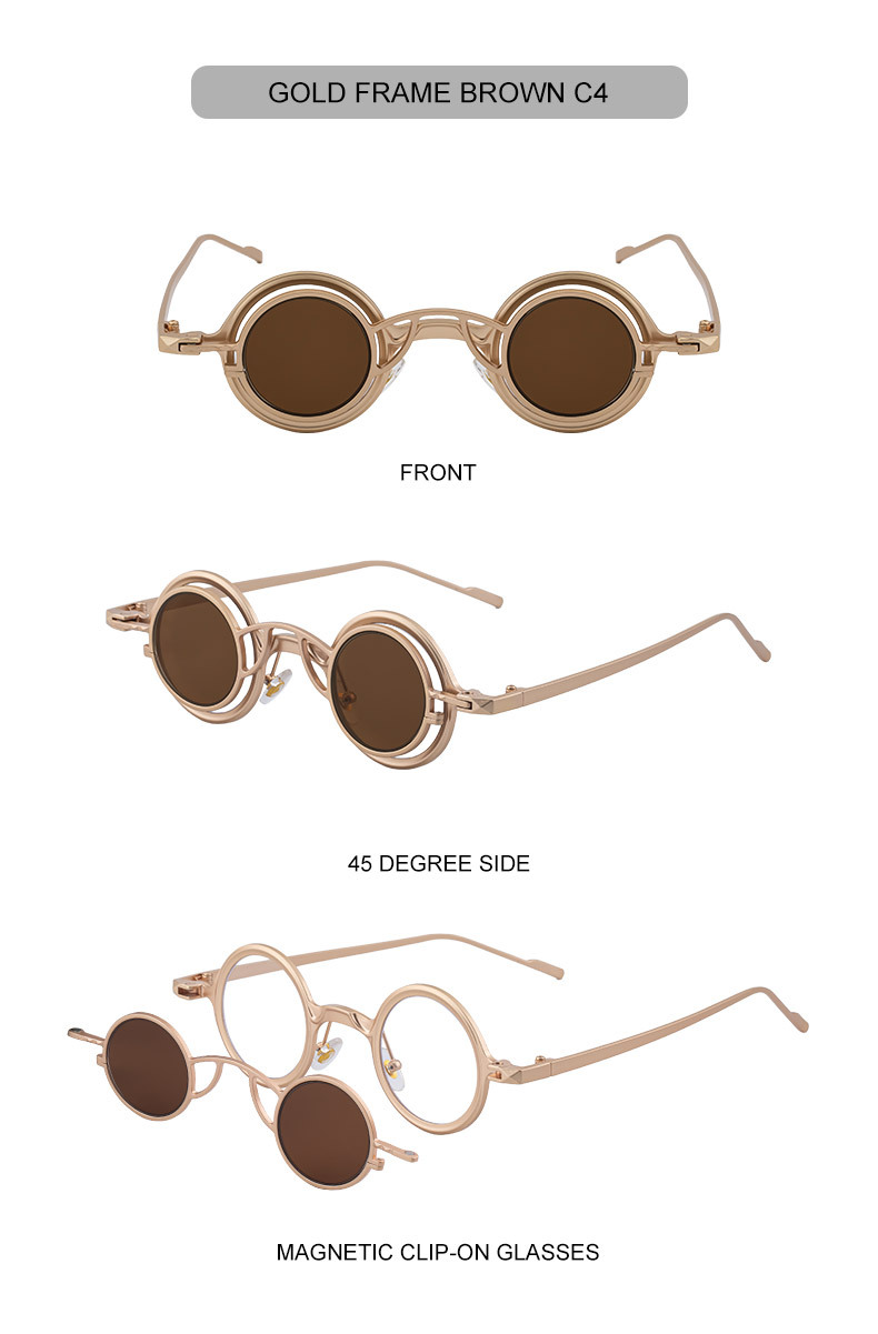 Black Metal Men's Stylish Round Clip-On Sunglasses - Magnetic Attachment with Metal Temples – High-End Retro Sun Protection Eyewear - Details 23