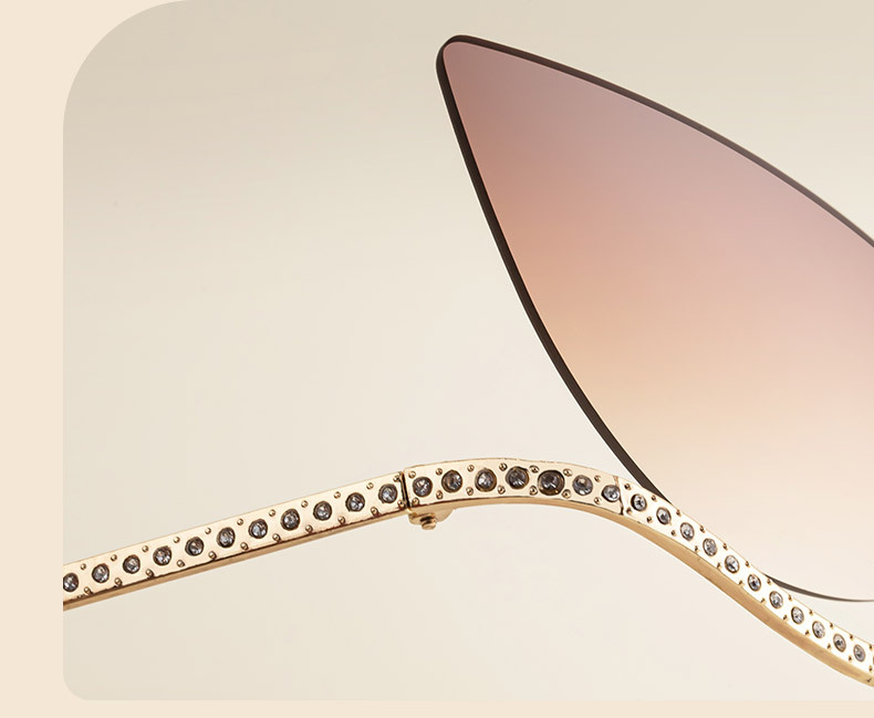 Black Zinc Alloy Women's Trendy Rimless Cat-Eye Sunglasses - Unique High-End Rhinestone Embellished Eyewear – Stylish Outdoor Street Fashion Sun Protection - Details 4