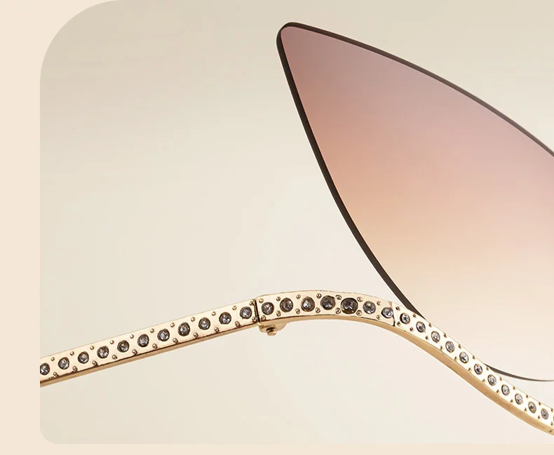 Black Zinc Alloy Women's Trendy Rimless Cat-Eye Sunglasses - Unique High-End Rhinestone Embellished Eyewear – Stylish Outdoor Street Fashion Sun Protection - Details 4