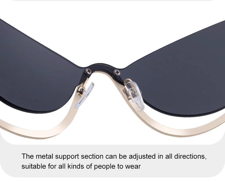 Black Zinc Alloy Women's Trendy Rimless Cat-Eye Sunglasses - Unique High-End Rhinestone Embellished Eyewear – Stylish Outdoor Street Fashion Sun Protection - Details 9