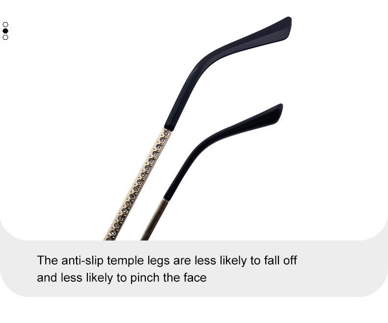 Black Zinc Alloy Women's Trendy Rimless Cat-Eye Sunglasses - Unique High-End Rhinestone Embellished Eyewear – Stylish Outdoor Street Fashion Sun Protection - Details 10