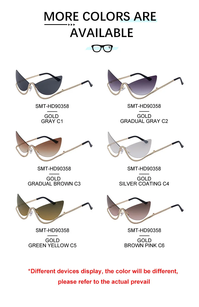 Black Zinc Alloy Women's Trendy Rimless Cat-Eye Sunglasses - Unique High-End Rhinestone Embellished Eyewear – Stylish Outdoor Street Fashion Sun Protection - Details 11