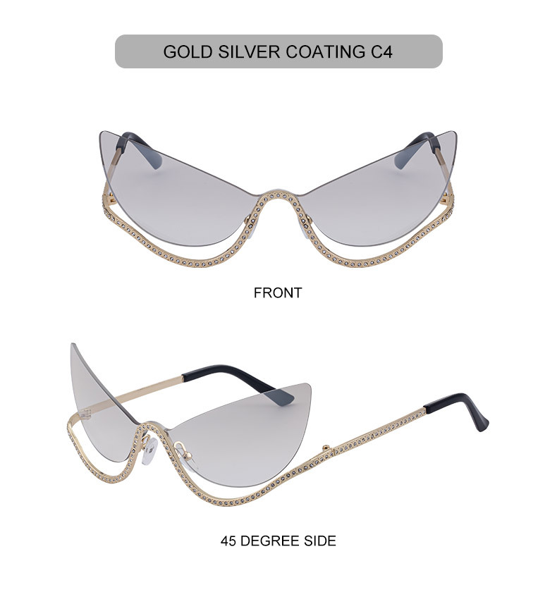 Black Zinc Alloy Women's Trendy Rimless Cat-Eye Sunglasses - Unique High-End Rhinestone Embellished Eyewear – Stylish Outdoor Street Fashion Sun Protection - Details 16