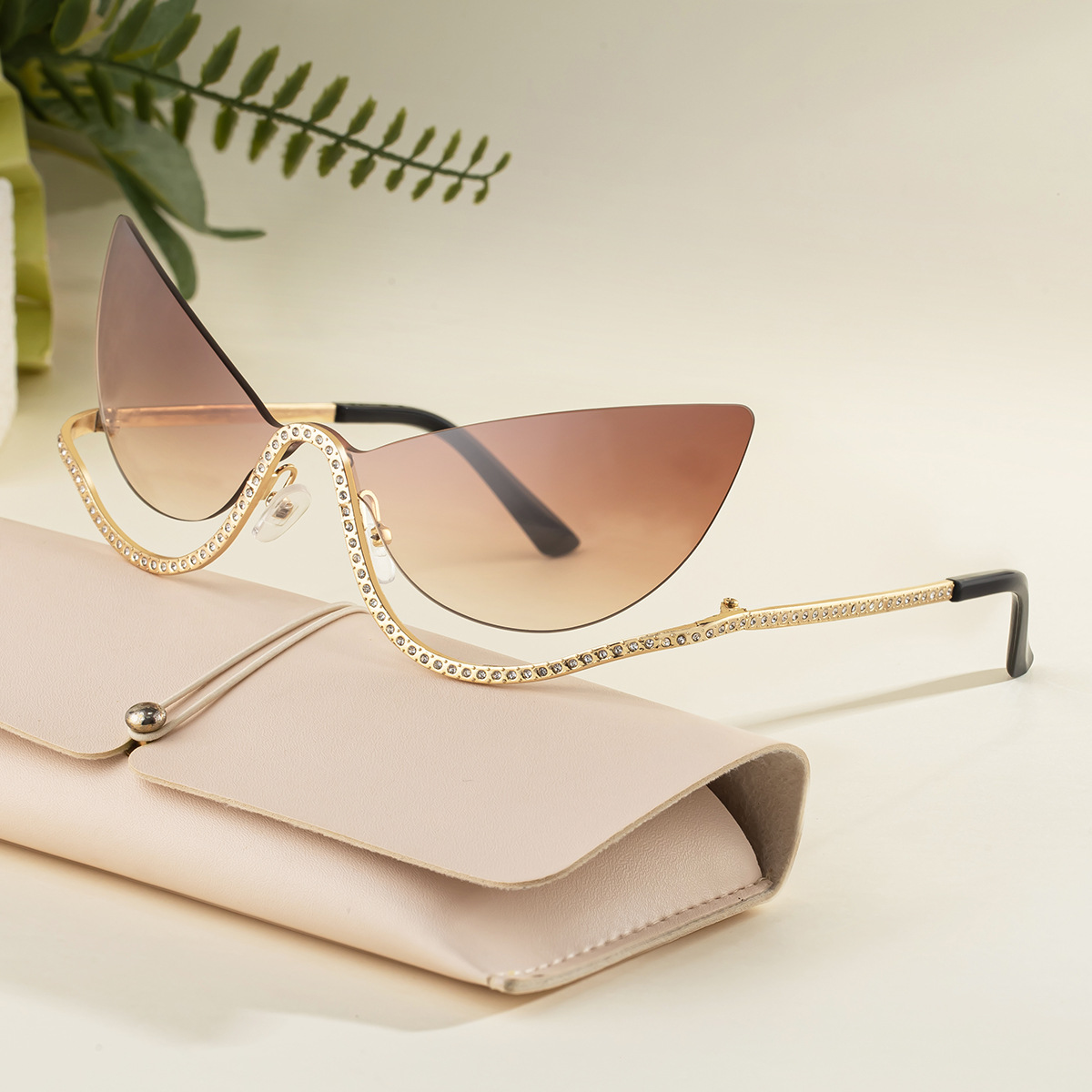 Women's Trendy Rimless Cat-Eye Sunglasses - Unique High-End Rhinestone Embellished Eyewear – Stylish Outdoor Street Fashion Sun Protection