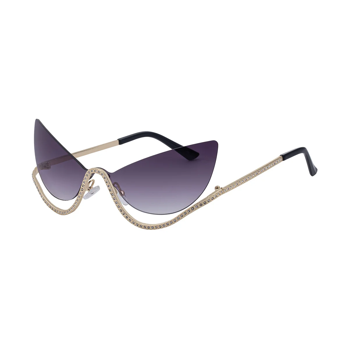 Black Zinc Alloy Women's Trendy Rimless Cat-Eye Sunglasses - Unique High-End Rhinestone Embellished Eyewear – Stylish Outdoor Street Fashion Sun Protection - View 5