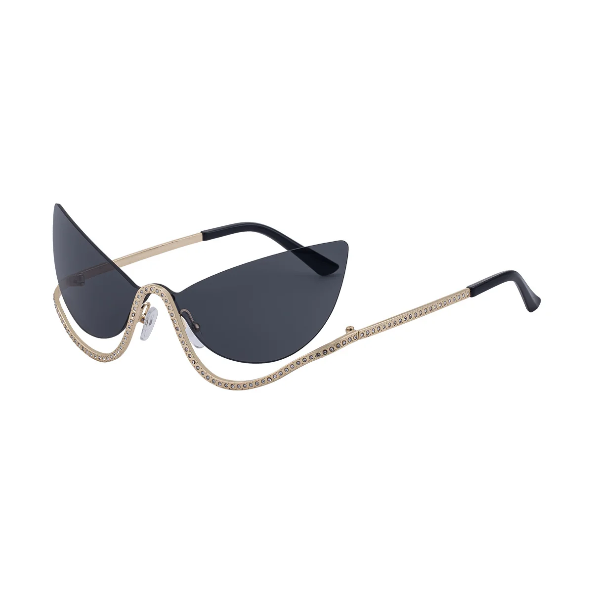 Black Zinc Alloy Women's Trendy Rimless Cat-Eye Sunglasses - Unique High-End Rhinestone Embellished Eyewear – Stylish Outdoor Street Fashion Sun Protection - View 6