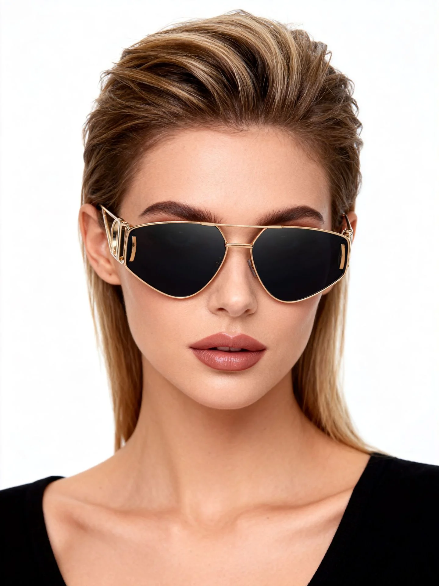 Black Zinc Alloy Women's Trendy Euro-American Cat-Eye Sunglasses - Unique High-Fashion Street Style – Premium Outdoor UV400 Sun Protection Shades - Details 2