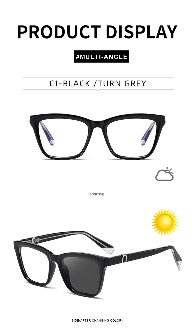 Black PC New Women's Cat-Eye Photochromic Sunglasses – Unique Trendy Premium Style for Outdoor UV Protection - Details 23