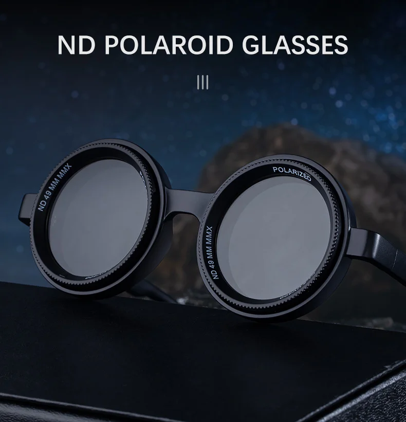 Black PC New Men's Round Frame Night Driving Glasses – Adjustable ND Variable Focus Polarized Sunglasses - Details 5