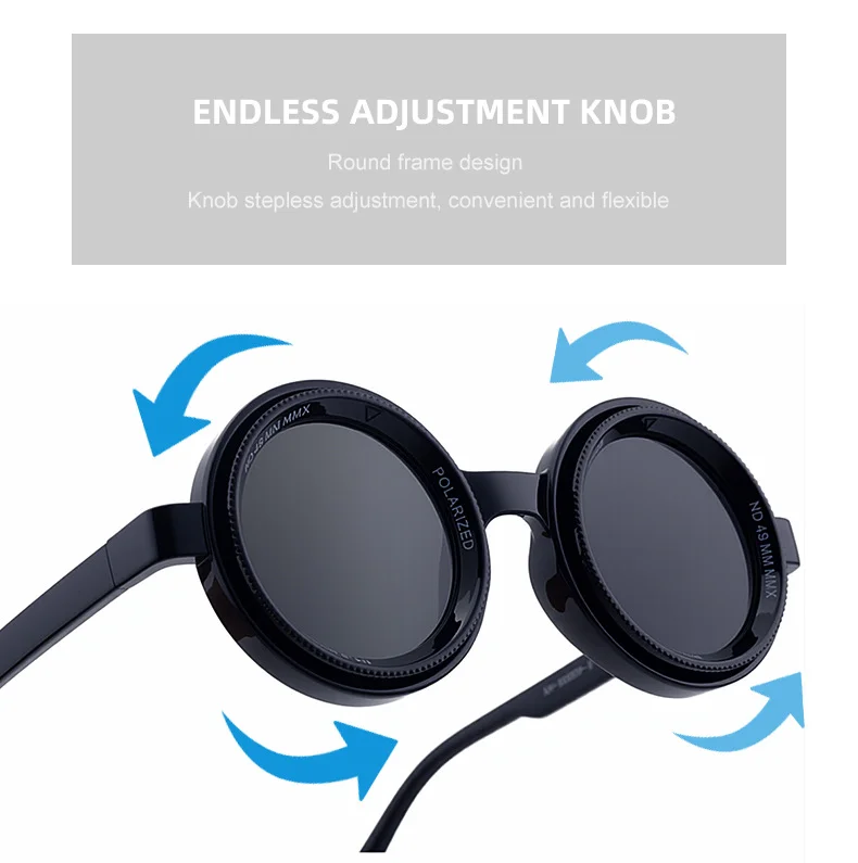 Black PC New Men's Round Frame Night Driving Glasses – Adjustable ND Variable Focus Polarized Sunglasses - Details 8