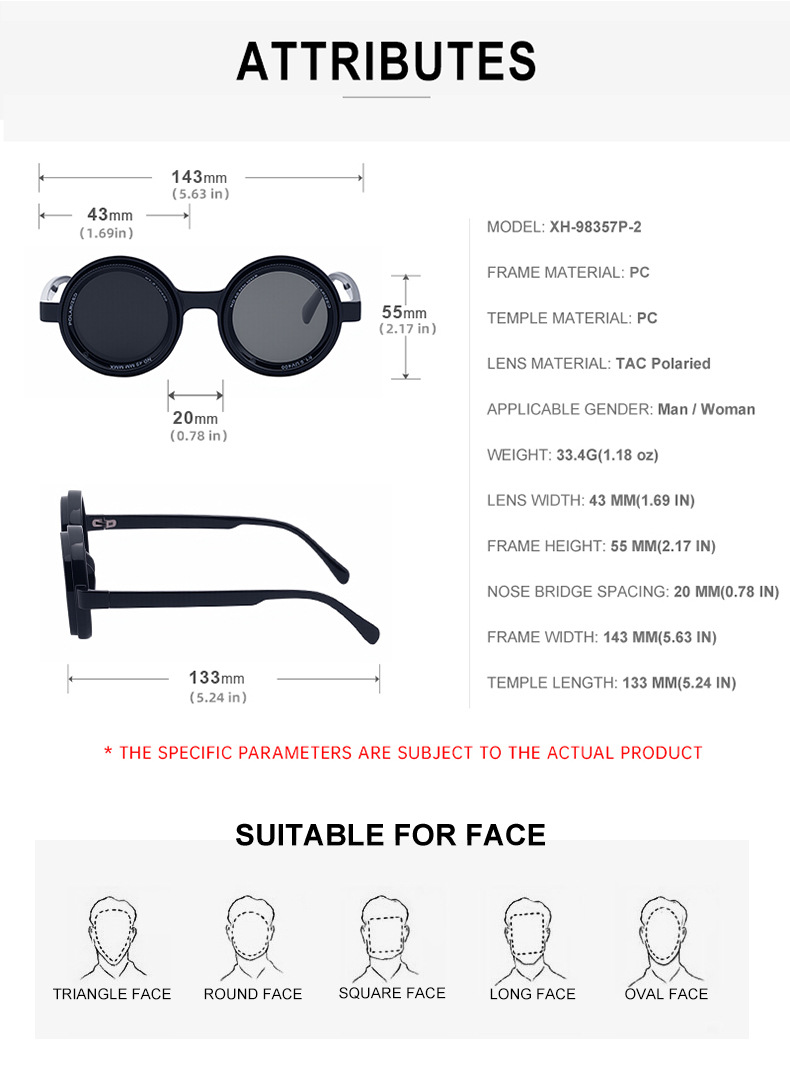 Black PC New Men's Round Frame Night Driving Glasses – Adjustable ND Variable Focus Polarized Sunglasses - Details 15