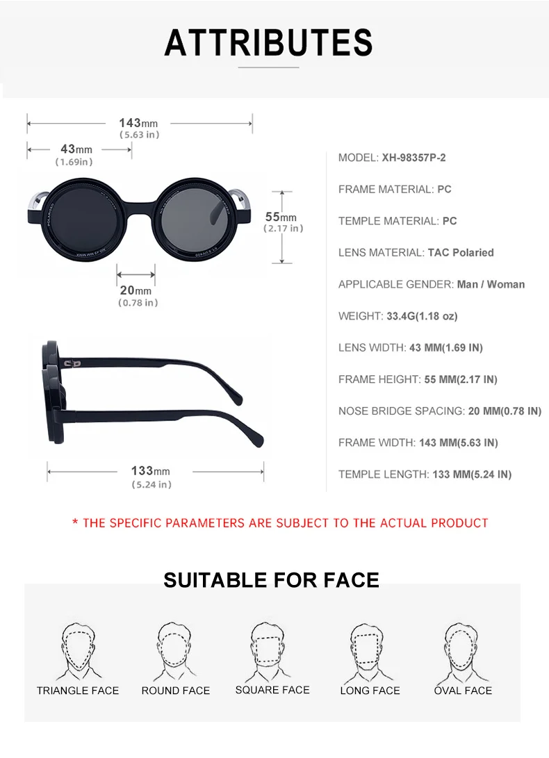 Black PC New Men's Round Frame Night Driving Glasses – Adjustable ND Variable Focus Polarized Sunglasses - Details 15