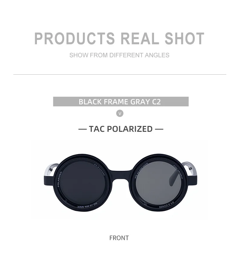 Black PC New Men's Round Frame Night Driving Glasses – Adjustable ND Variable Focus Polarized Sunglasses - Details 16