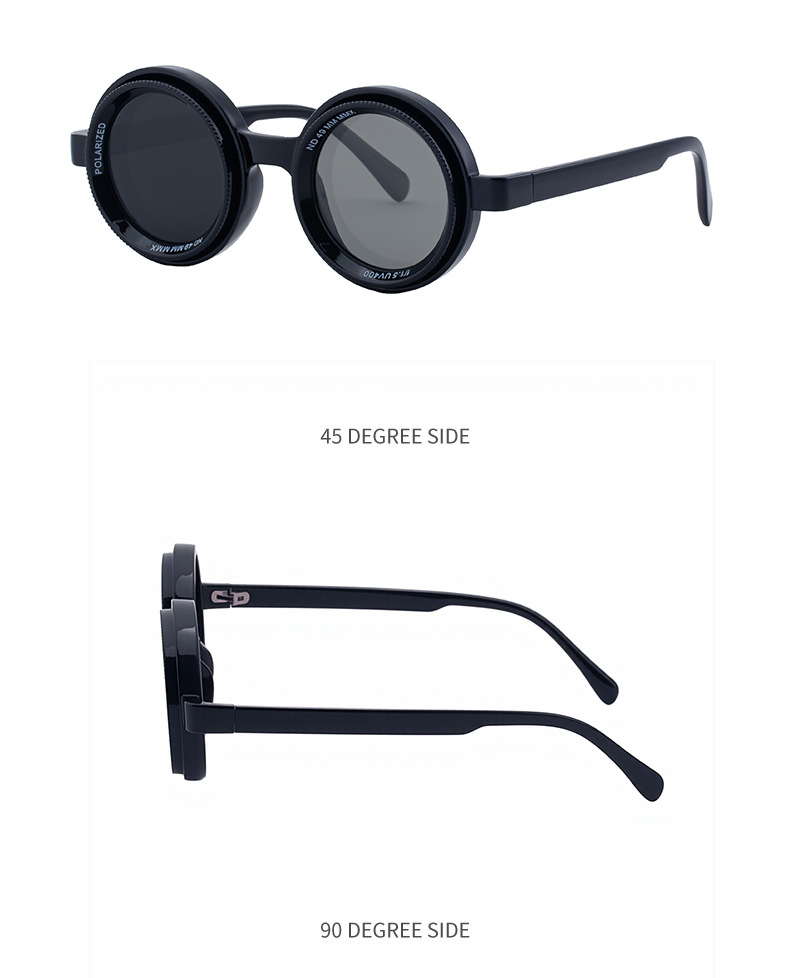 Black PC New Men's Round Frame Night Driving Glasses – Adjustable ND Variable Focus Polarized Sunglasses - Details 17