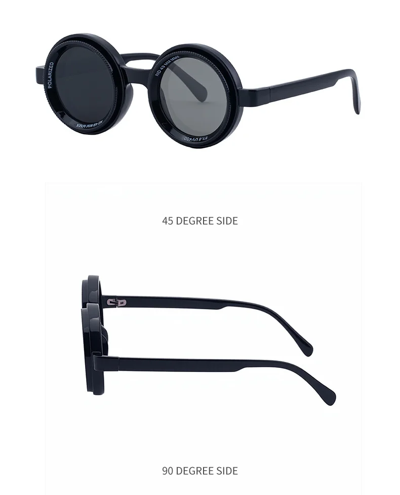 Black PC New Men's Round Frame Night Driving Glasses – Adjustable ND Variable Focus Polarized Sunglasses - Details 17
