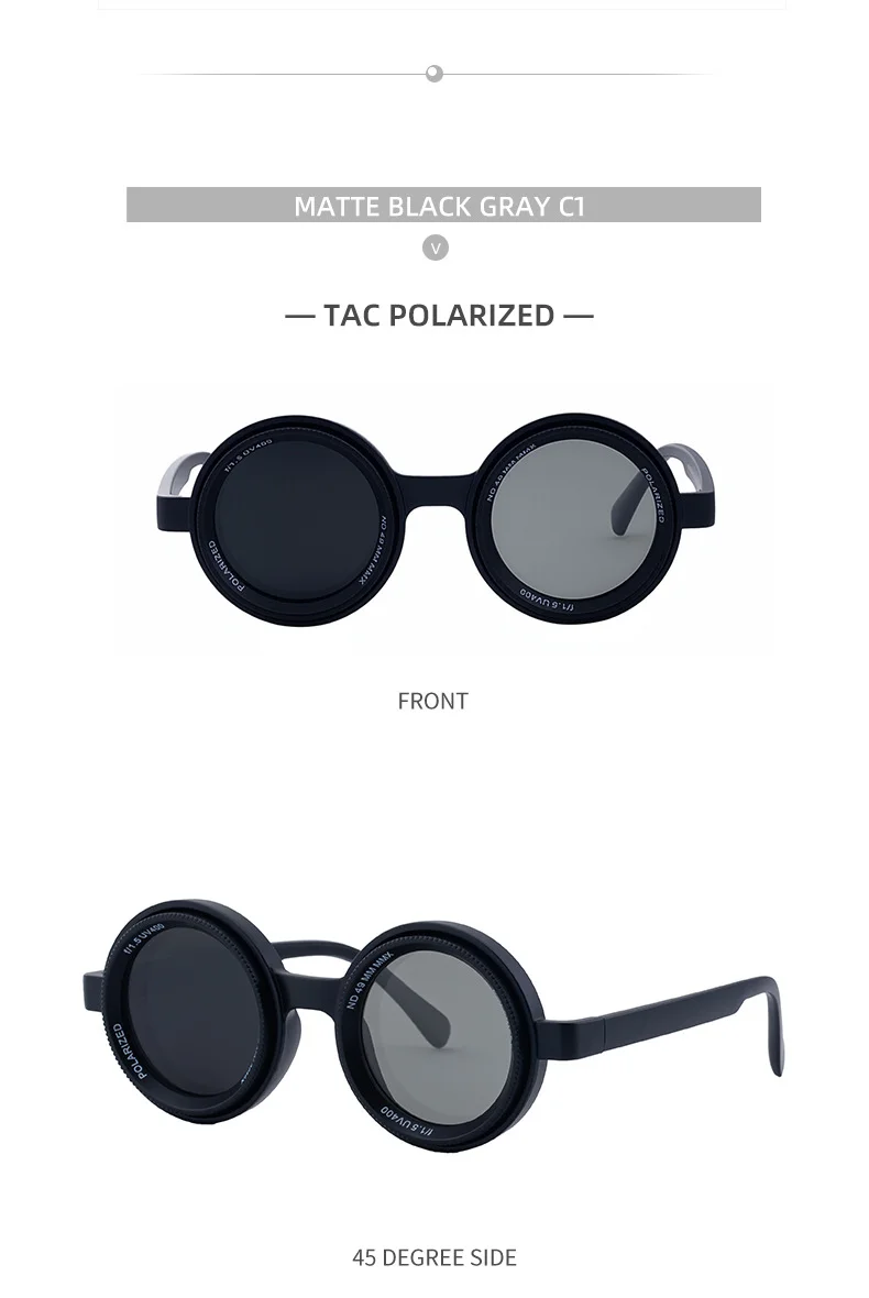 Black PC New Men's Round Frame Night Driving Glasses – Adjustable ND Variable Focus Polarized Sunglasses - Details 18
