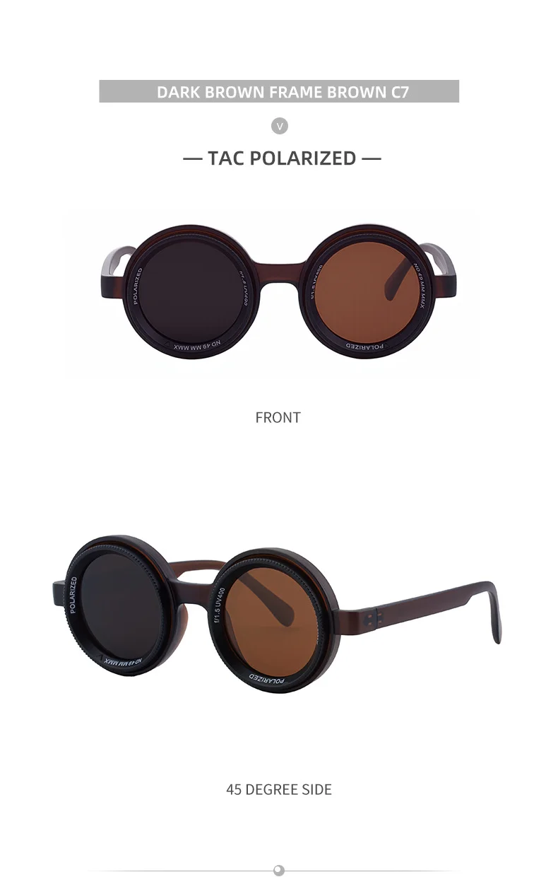 Black PC New Men's Round Frame Night Driving Glasses – Adjustable ND Variable Focus Polarized Sunglasses - Details 22