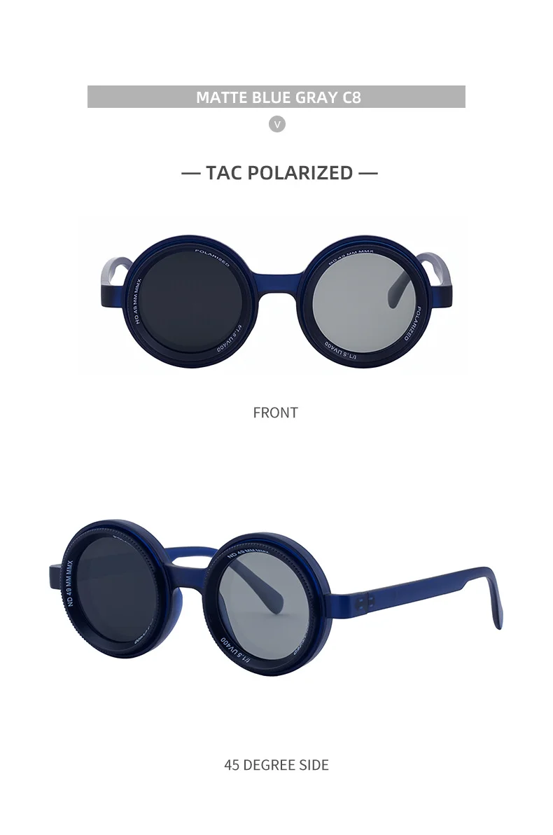 Black PC New Men's Round Frame Night Driving Glasses – Adjustable ND Variable Focus Polarized Sunglasses - Details 23