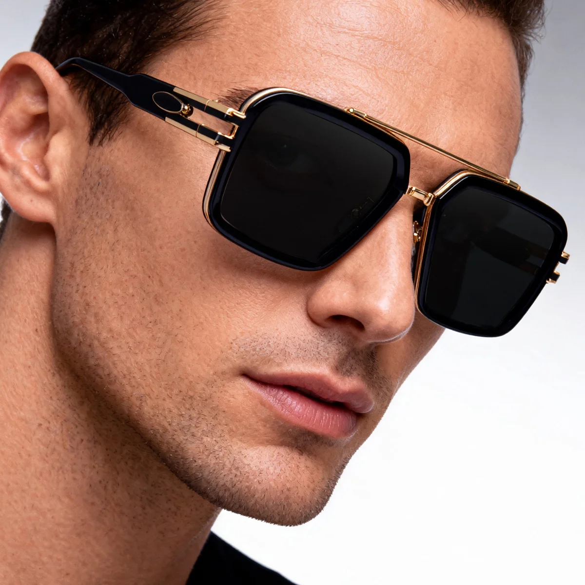 Black Zinc Alloy Men's Retro Square Sunglasses with Double Bridge - New High-End Fashion Eyewear for Outdoor Sun Protection – Stylish Male Shades - Details 1