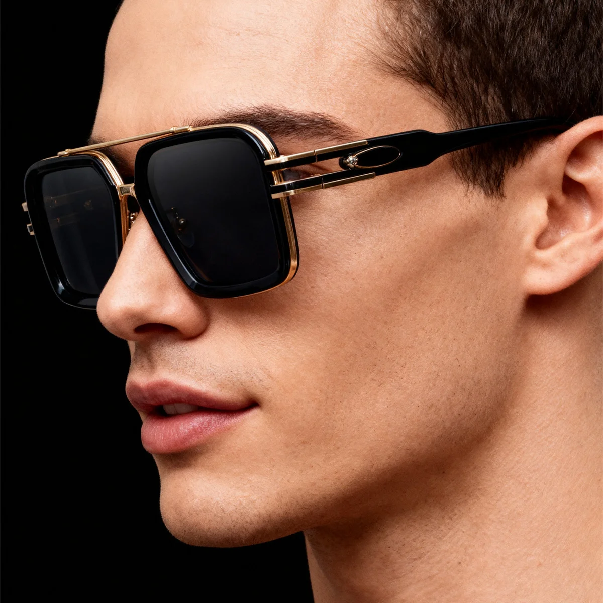 Black Zinc Alloy Men's Retro Square Sunglasses with Double Bridge - New High-End Fashion Eyewear for Outdoor Sun Protection – Stylish Male Shades - Details 3