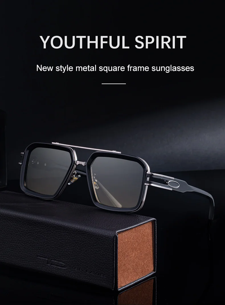 Black Zinc Alloy Men's Retro Square Sunglasses with Double Bridge - New High-End Fashion Eyewear for Outdoor Sun Protection – Stylish Male Shades - Details 4