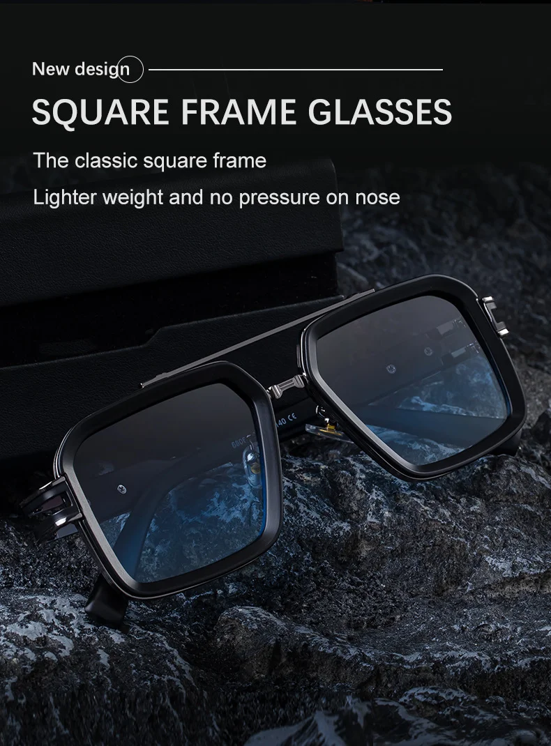 Black Zinc Alloy Men's Retro Square Sunglasses with Double Bridge - New High-End Fashion Eyewear for Outdoor Sun Protection – Stylish Male Shades - Details 5