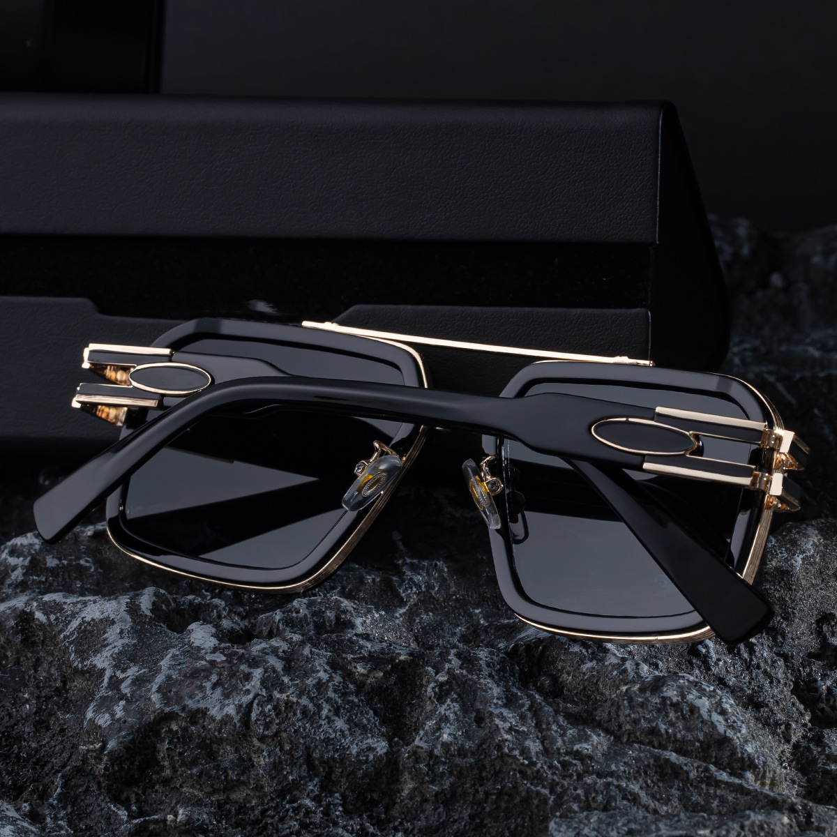 Black Zinc Alloy Men's Retro Square Sunglasses with Double Bridge - New High-End Fashion Eyewear for Outdoor Sun Protection – Stylish Male Shades - Details 6
